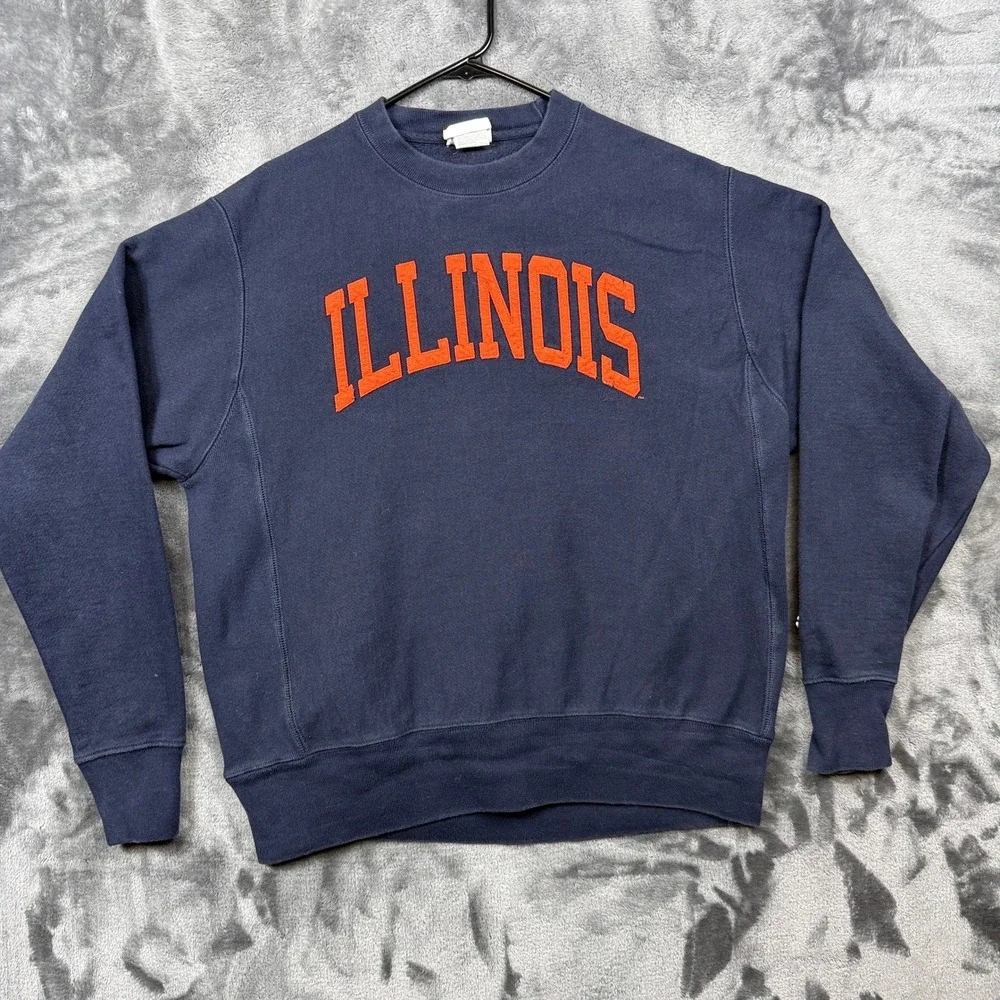 Champion Reverse Weave Sweatshirt Mens Medium Navy Illinois Fighting Illini Blue
